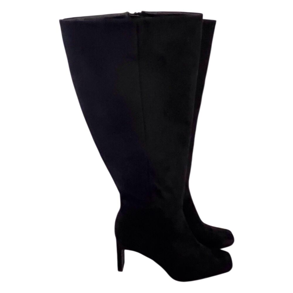 JUSTFAB EVELYN Womens Size US 8M Tall Heeled Boot Black Faux Suede Inside Zipper